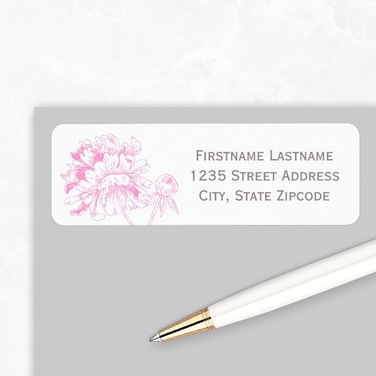 Étiquette Fuchsia Rose Floral Peony Mariage Adresse de retou