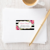 Étiquette Fuchsia rose violet moderne Flore BW Stripes (En situation)