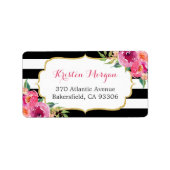 Étiquette Fuchsia rose violet moderne Flore BW Stripes (Devant)