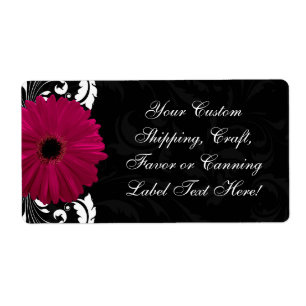 Étiquette Fuchsia Scroll Gerbera Daisy avec noir et blanc