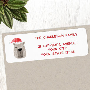 Étiquette Fun Capybara Santa Hat Adresse de retour