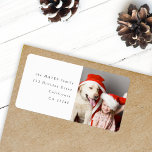 Étiquette Fun Christmas Photo Modern Minimal Adresse de reto<br><div class="desc">Une étiquette d'adresse de retour photo de vacances avec typographie classique en noir sur un arrière - plan blanc simple et propre. La photo et le texte peuvent être facilement customisés pour une touche personnelle. Un design de Noël simple, minimaliste et contemporain pour se démarquer de cette période de vacances...</div>