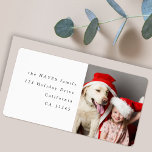 Étiquette Fun Christmas Photo Modern Minimal Adresse de reto<br><div class="desc">Une étiquette d'adresse de retour photo de vacances avec typographie classique en noir sur un arrière - plan blanc simple et propre. La photo et le texte peuvent être facilement customisés pour une touche personnelle. Un design de Noël simple, minimaliste et contemporain pour se démarquer de cette période de vacances...</div>