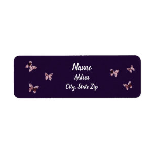Étiquette Fun Pink Satin Papillons Royal Purple Adresse