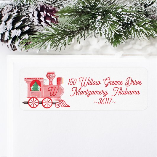 Étiquette Fun rose Vintage Train Noël Arbre