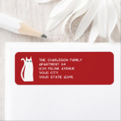 Étiquette Fun White Cat Red Adresse de retour (En situation)