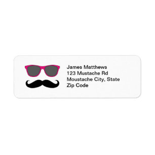 Étiquette Funky Black Mustache et lunettes de soleil Adresse