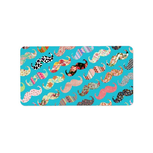 Étiquette Funny Girl Turquoise Floral Aztec Moustaches (Devant)