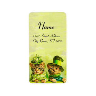 ÉTIQUETTE FUNNY OLD FASHION ST PATRICK'S DAY CATS
