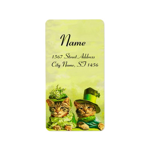 ÉTIQUETTE FUNNY OLD FASHION ST PATRICK'S DAY CATS (Devant)