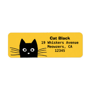 Étiquette Funny Peeking Chat noir   Adresse de retour mignon