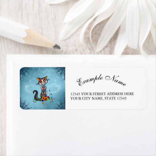 Étiquette Funny sugar skeleton cat (En situation)