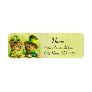 ÉTIQUETTE FUNNY VIEILLE MODE ST PATRICK'S DAME CATS
