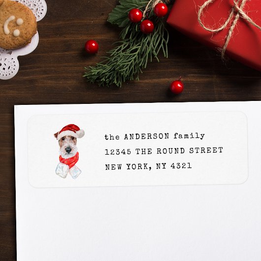 Étiquette Funny Wire Fox Terrier Xmas Chien de retour Adress