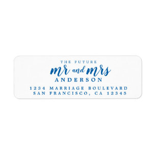 Étiquette Futur M. Mme Blue Ink Script Adresse de retour