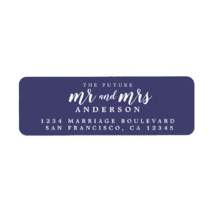 Étiquette Futur M. Mme Mariage bleu de la Marine Adresse de