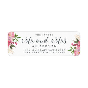 Étiquette Futur M. Mme Pink Floral Mariage Adresse de retour