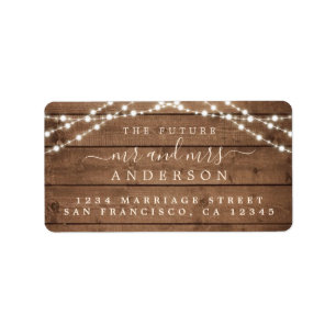 Étiquette Futur M. Mme Rustic Wood Lights Mariage Adresse