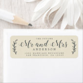 Étiquette Futur M. Mme Script Antique White Adresse de retou (En situation)
