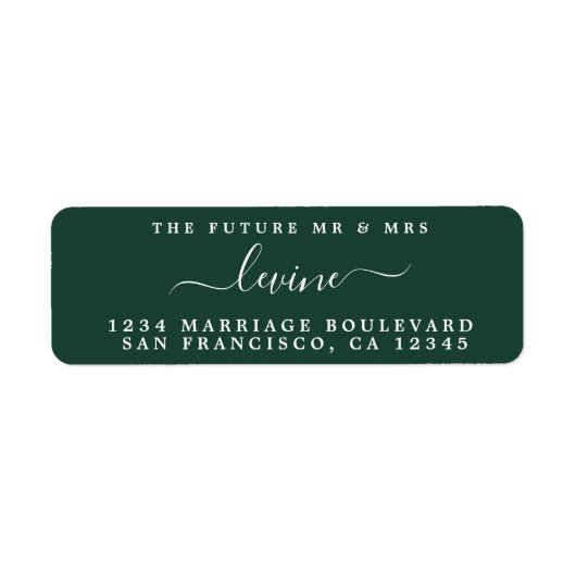 Étiquette Futur M. Mme Script Mariage Dark Green (Devant)