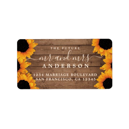 Étiquette Futur M. Mme Sunflower Mariage Adresse de retour (Devant)