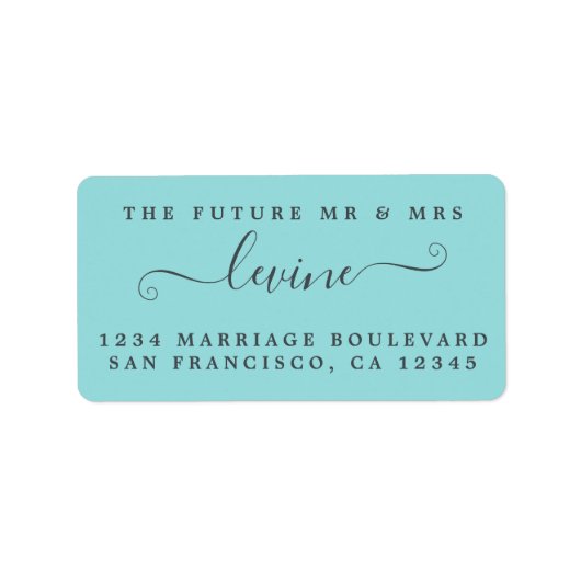 Étiquette Future M. Mme Turquoise Mariage Adresse de retour (Devant)