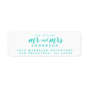 Étiquette Future Mr Mme Turquoise Blue Script Retourner l'ad
