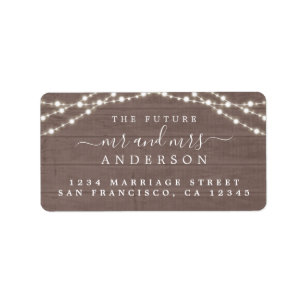 Étiquette Future Mr Mrs Rustic Wood Lights Wedding Address