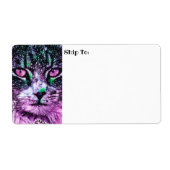 Étiquette Galaxie Cosmique Chat Starry Ciel violet et vert (Devant)