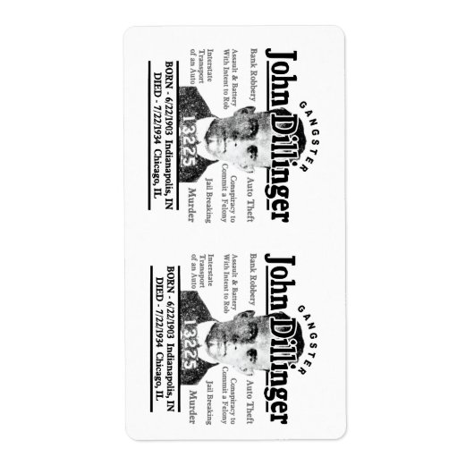 Étiquette Gangster John Dillinger (Devant)