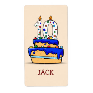Étiquette Garçon 10e anniversaire, 10 sur gâteau bleu sucré
