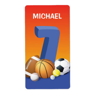 Étiquette Garçon 7e anniversaire Sports Balls