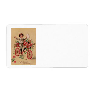 Étiquette Garçon Courrier Rose Fleur Vélo Anniversaire