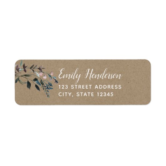 Étiquette Garden Crest Rustic Kraft Floral Adresse de retour (Devant)