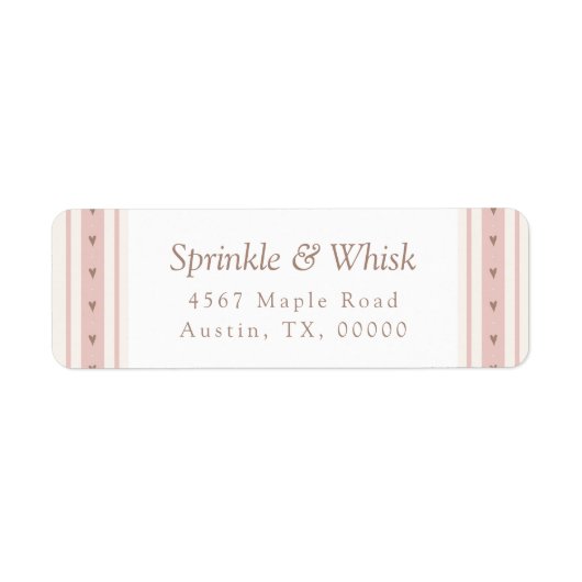 Étiquette Gâteau Rétro Rose Et Brun À Rayures De Cœur (Devant)