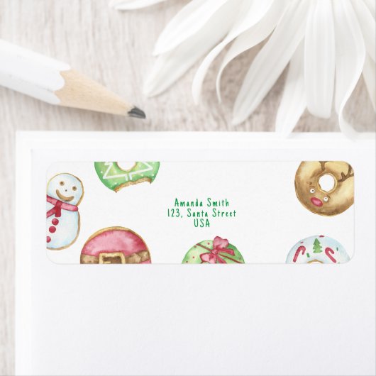Étiquette Gâteaux de Noël aquarelle beignets (En situation)