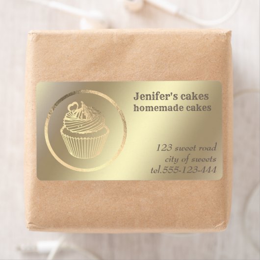 Étiquette Gâteaux et friandises maison en feuille d'or (En situation)
