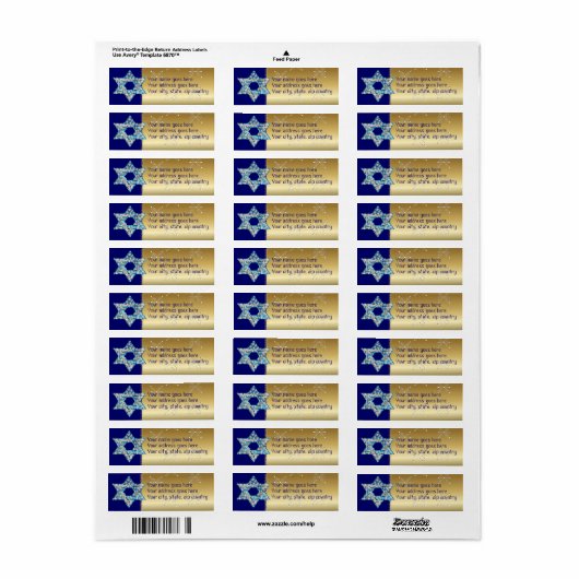 Étiquette Gem décoré Star de David (Feuille entière)