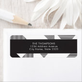 Étiquette Geo Black White Stripe Holiday Adresse de retour (En situation)