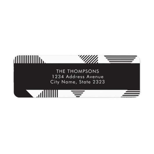 Étiquette Geo Black White Stripe Holiday Adresse de retour (Devant)
