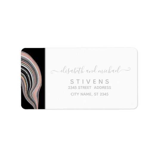 Étiquette Géode Agate rose or argent argent noir calligraphi (Devant)