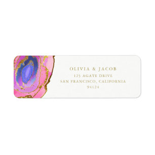 Étiquette Geode rose et bleu élégant avec de l'or