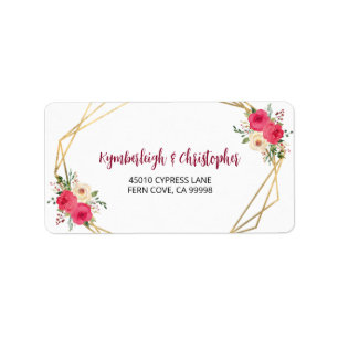 Étiquette Géométrique Rouge Floral Wedding RSVP Adresse de r