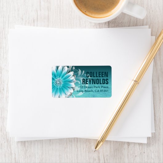 Étiquette Gerbera Daisy Scroll 1 | TURQUOISE (En situation)