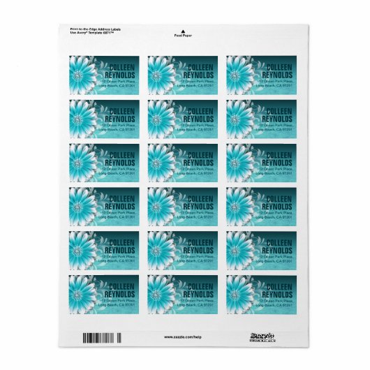 Étiquette Gerbera Daisy Scroll 1 | TURQUOISE (Feuille entière)