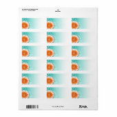 Étiquette Gerbera Daisy Scroll | orange aqua (Feuille entière)