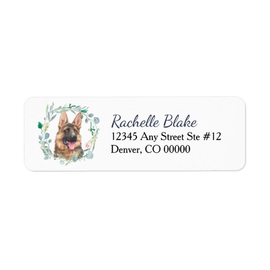 Étiquette German Shepherd Dog Wreath Return Address (Devant)