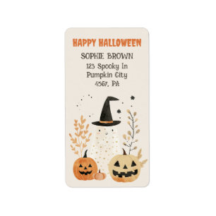 Étiquette Ghost mignon avec Jack—o-Lanterns Adresse d'Hallow