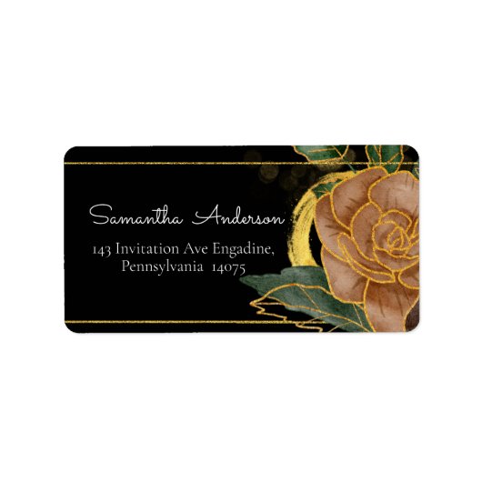 Étiquette Gilded Black & Gold Floral design Adresse (Devant)