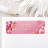 Étiquette Gilded Gold Leaf Pink Cherry Blossom (En situation)